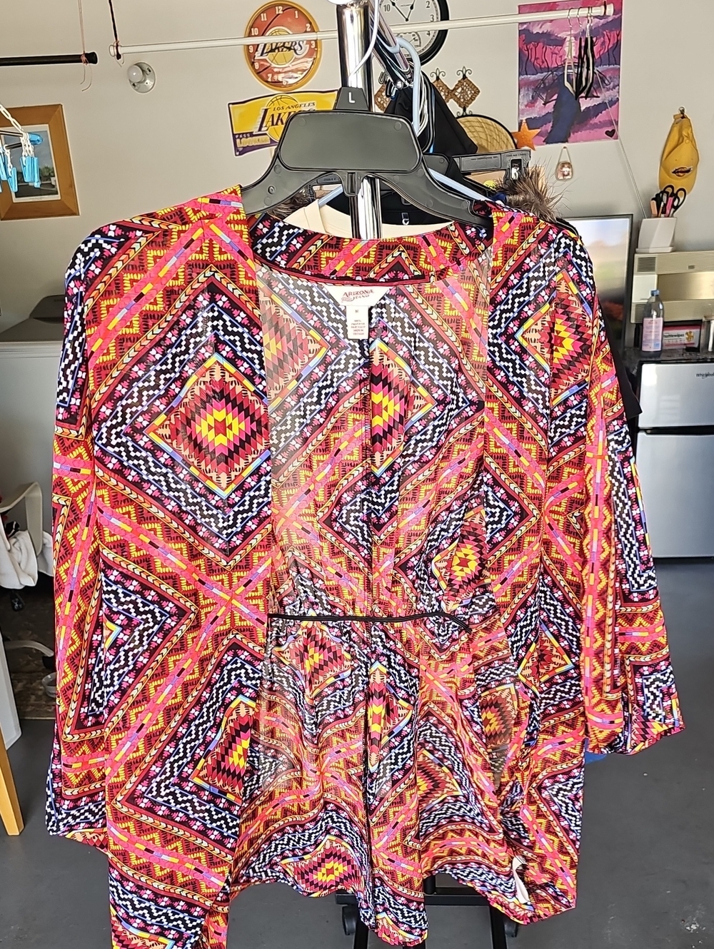 Arizona Jean Company Aztec-Print Peplum Tunic - Pink, Orange, Black